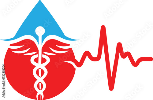 Blood & heart beat sinus rhythm line. Healthcare medical hospital logo