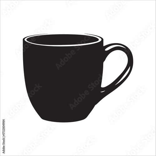 Black coffee  mug silhouette  vector on white background with steam