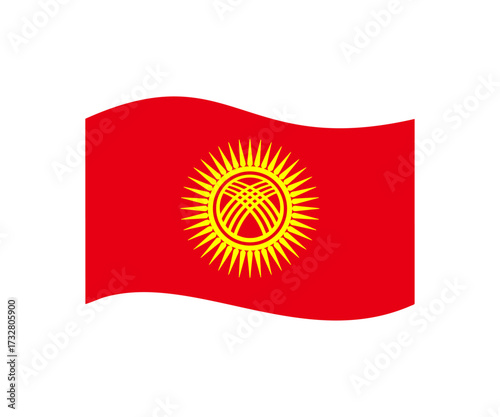 Waving flag of Kyrgyzstan. Official national flag of Kyrgyzstan vector design and illustration.

