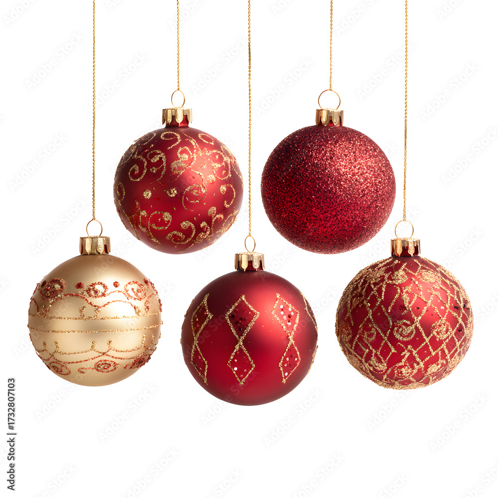 Obraz premium Red and gold bauble set, white on white background background high quality image simple stock photo clean background clear detail studio lighting minimal style centered view soft light sharp focus aaa
