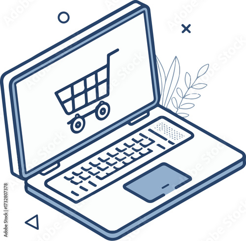 E-commerce Online Shopping Vector Illustration – Laptop with Shopping Cart Icon