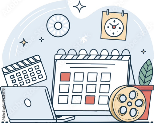 Entertainment and Event Calendar Vector Illustration – Movies, Streaming, and Digital Planning