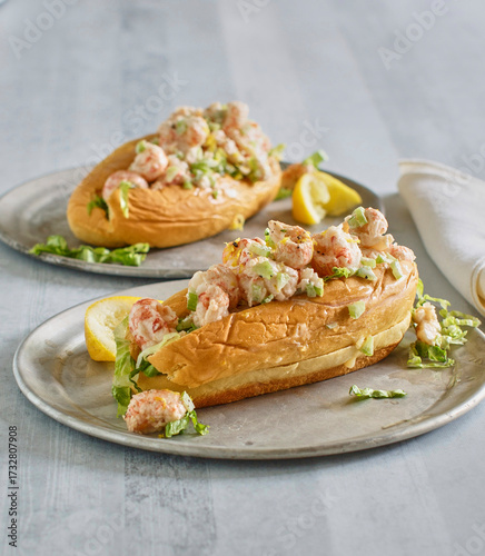 lobster rolls with shredded lettuce and fresh lemon mayo
