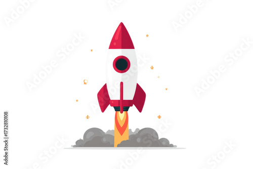Cartoon rocket launching into space with fire and smoke, symbolizing startup, innovation, or progress.