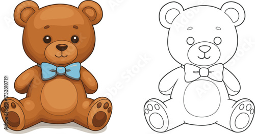 Teddy bear clipart, cute toy illustration, vector teddy drawing, stuffed animal art, coloring book teddy, plush bear design, cartoon toy