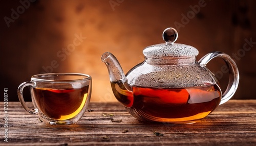 Wallpaper Mural Glass Teapot And Mug On The Wooden Background Torontodigital.ca