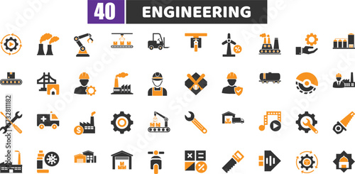 Engineering and Manufacturing Icons Set - Industrial and Factory Process Vector Collection