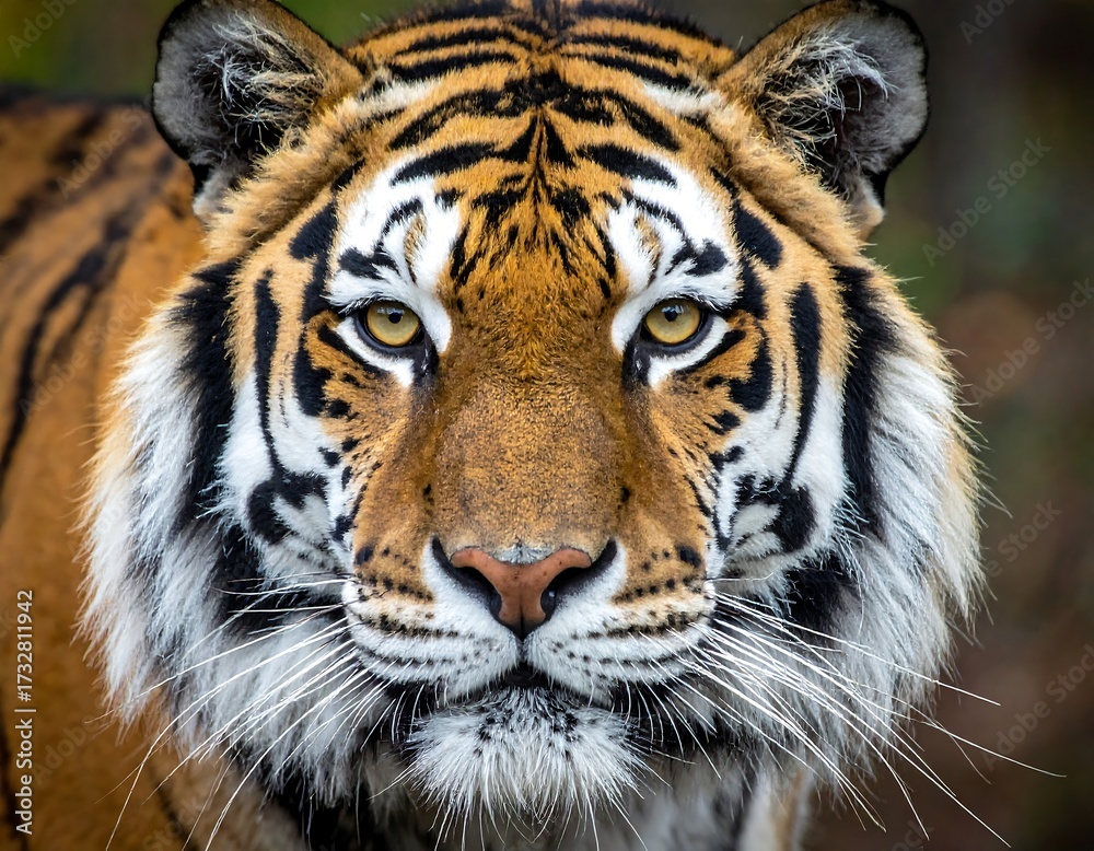 Naklejka premium Close-up of a tiger's face. Powerful gaze