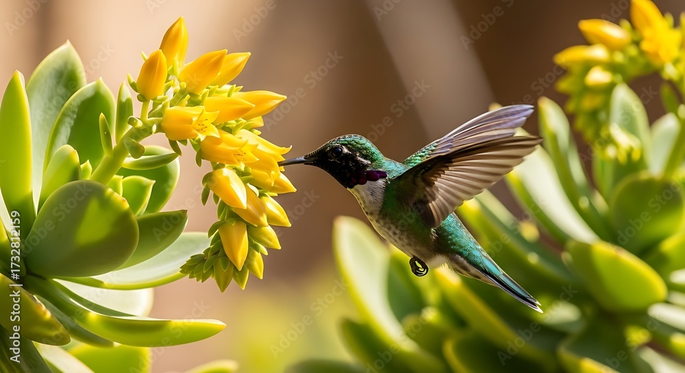 Obraz premium Hummingbird Feeding on Flowers.