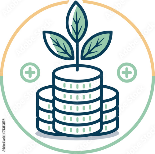 Financial Growth Concept Vector – Investment and Sustainability with Coins and Plant