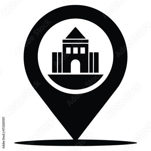 Black location pin features building icon inside, indicating a local government facility