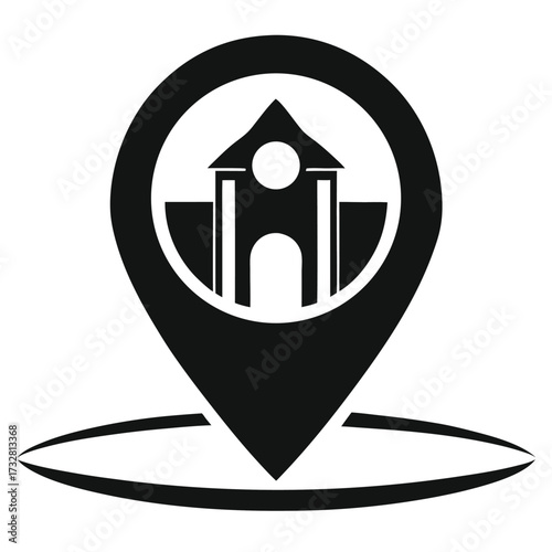 Solid pinpoint showcases an establishment iconically, denoting its precise geolocation on the virtual or physical plane