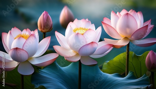 Wallpaper Mural Serene Trio Of Lotus Blossoms Lotus Flower Flowers Bloom Floral Botanical Torontodigital.ca