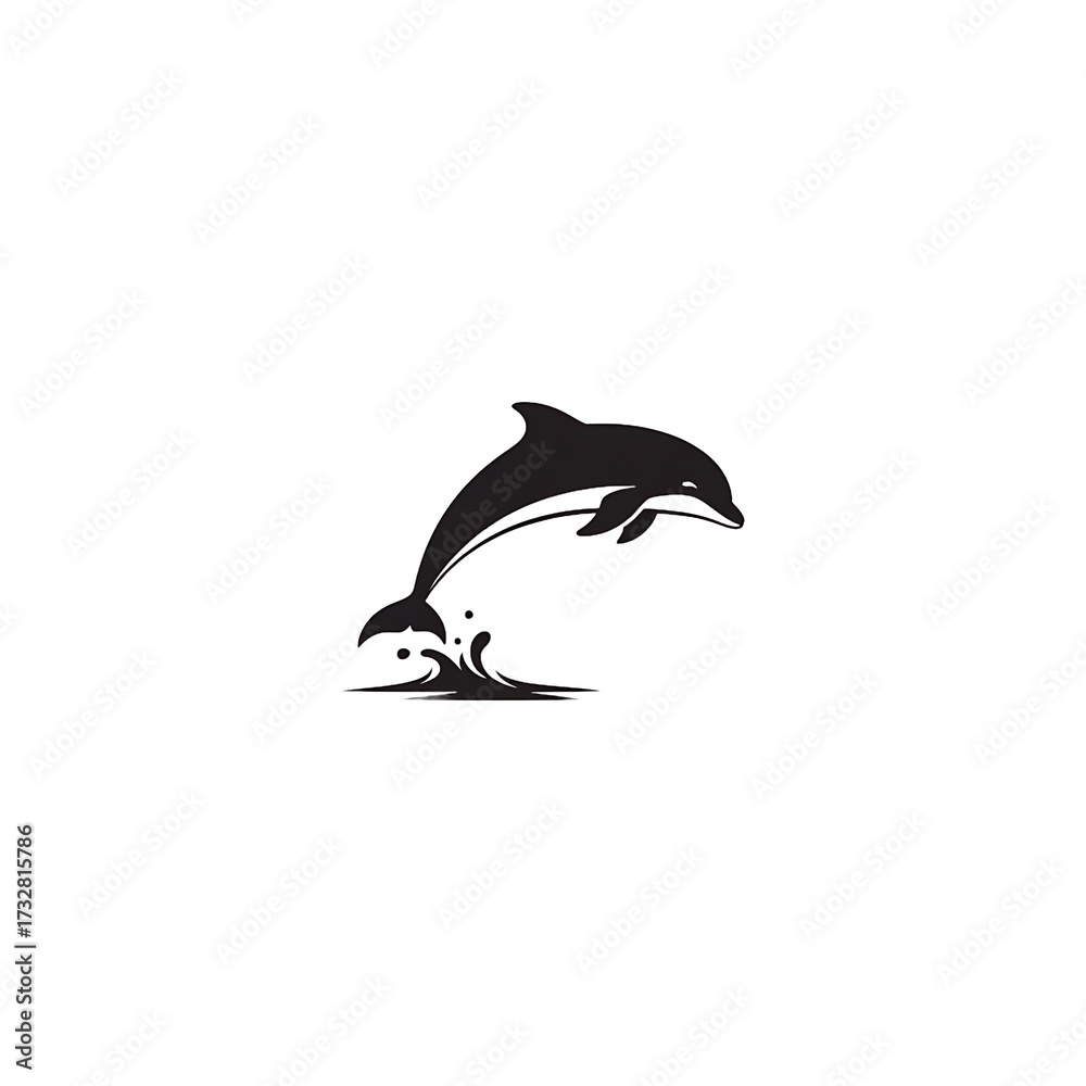 Obraz premium Dolphin Jumping Out of Water Silhouette Icon with Splashes