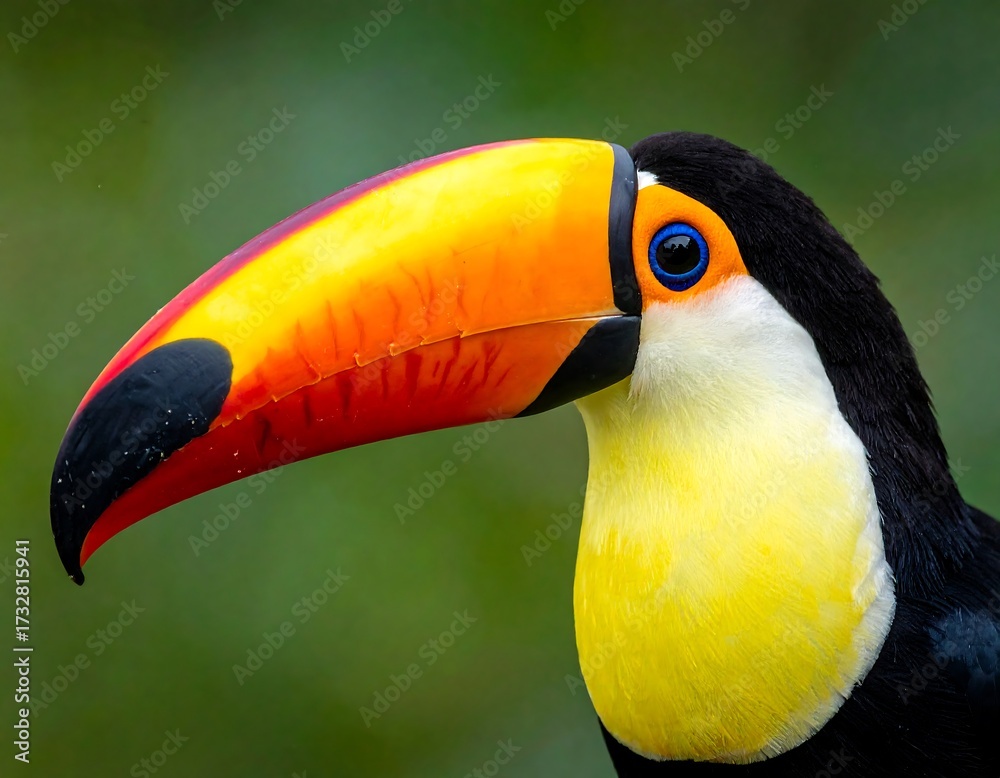 Naklejka premium Close-up of a toucan's vibrant beak and head