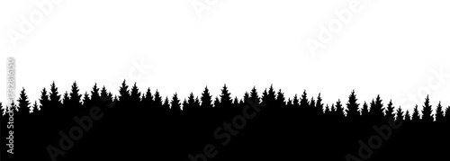 Mountains silhouettes landscape background. Rocky panorama with mountains skyline and pine tree forest. Scenery with slopes, vector cartoon illustration
