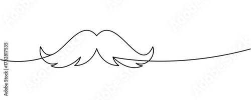 Single moustache continuous line vector. Minimal retro one line art mustache design for hipster logos, barbershop branding, posters and stylish creative decoration.
