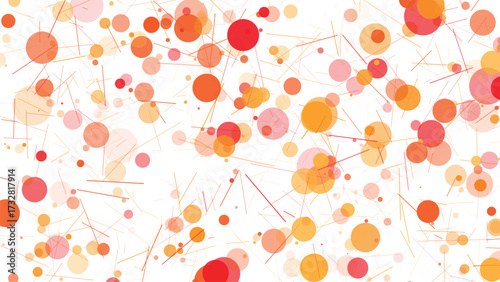 Abstract network of interconnected glowing spheres and nodes in vibrant orange and red hues against a bright white background representing connections and data flow