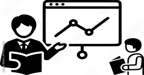 Teacher and Student icon. online presentation, reading, and learning icon vector