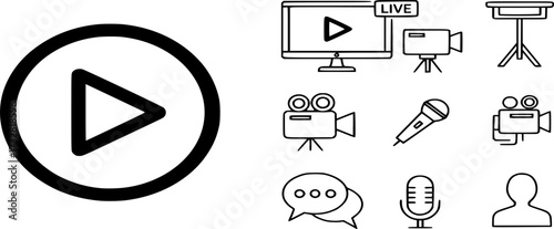 Video Play button line Icon. online watching presentation icons vector