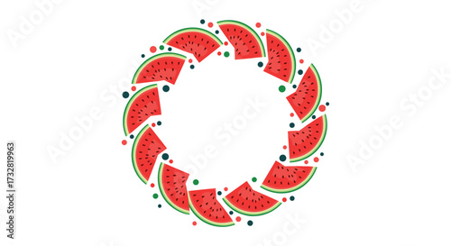 A circular arrangement of watermelon slices and berries.