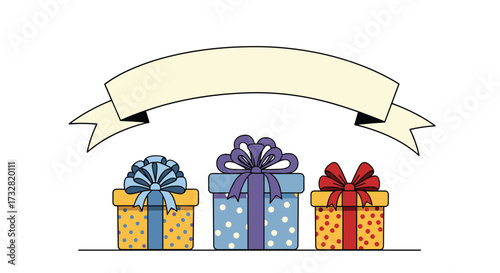 A festive collection of beautifully wrapped gift boxes awaits.