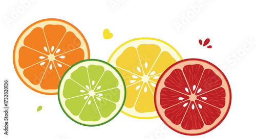 A vibrant collection of colorful citrus fruit slices arranged artfully.