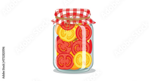 A jar of sliced tomatoes preserved for later use.