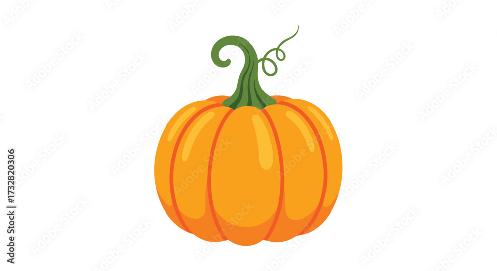 Obraz premium A vibrant orange pumpkin with a curly green stem sits on a white background.