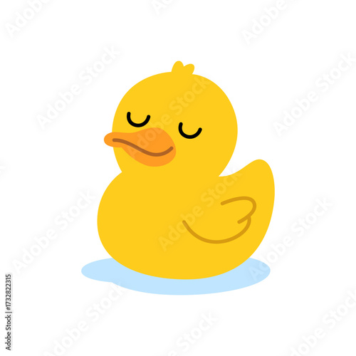 Yellow rubber duck. Simple flat cartoon bath toy design for prints, kids decor, and merchandise.