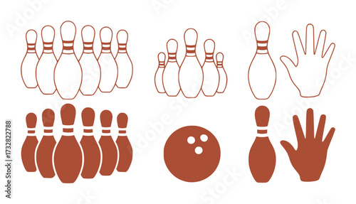 Bowling Pins, Ball, and Hand Icons