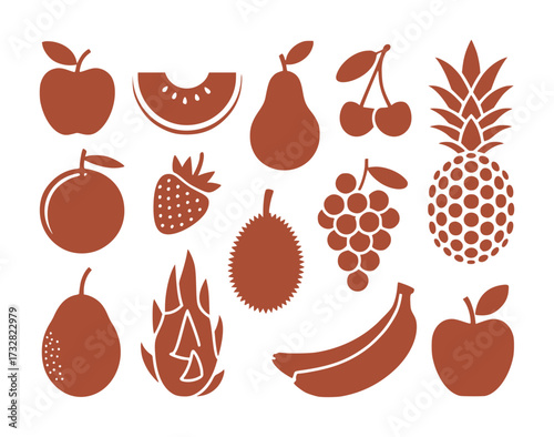 Collection of Silhouetted Fruits on a White Background