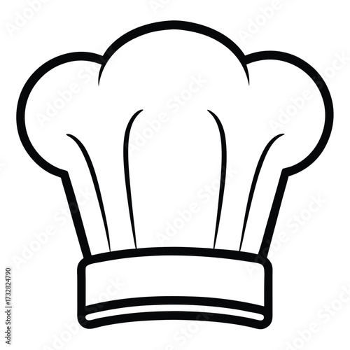 Simple chef hat icon in black and white outline, clean and minimalistic