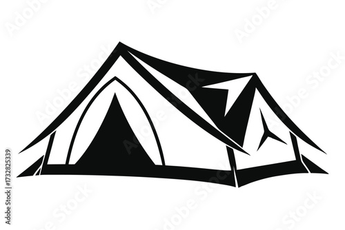 Single black and white tent suggests outdoor adventures and camping experiences vividly