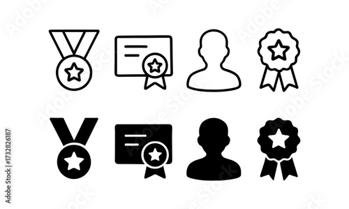 Award and achievement icons in minimalist monochrome style