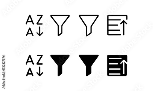 Minimalist sorting and filtering icons set for user interface design