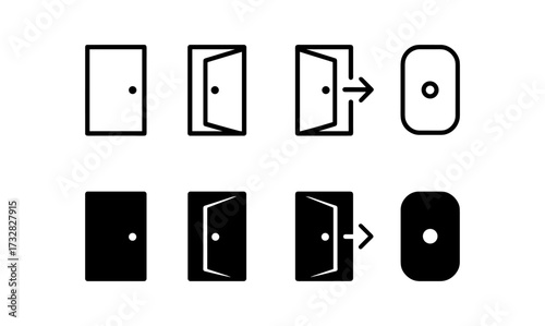 Minimalistic door icons set with open and closed variants