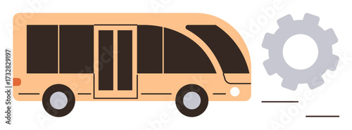 Sleek bus design paired with a gear. Ideal for public transport, innovation, technology, logistics, transit systems, automation, and infrastructure development. A simple flat metaphor