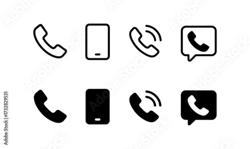 Minimalist phone and communication icons featuring linear and solid styles