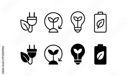 Eco-friendly technology icons featuring renewable energy and sustainability symbols