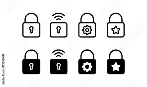 Lock and security icons in flat style featuring padlocks and settings