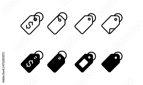 Minimalist icons of price tags in linear and solid styles