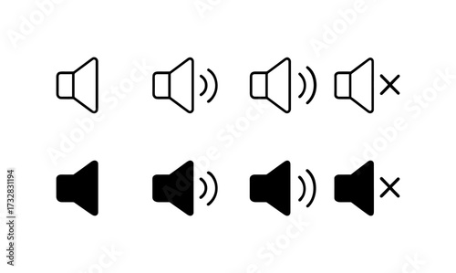 Volume control icons: mute, low, high sound levels in outline and solid styles