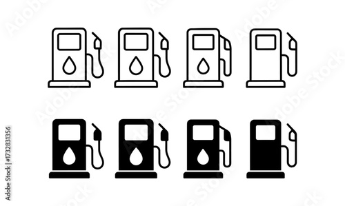 Minimalist gas pump icons: outline and solid fuel pump designs