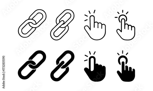 Minimalist link and click icons in black and white for digital interfaces