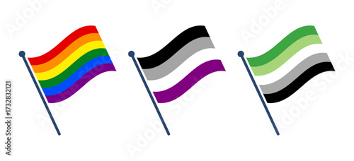 Set of wavy LGBTQIA community pride flag vector illustration.