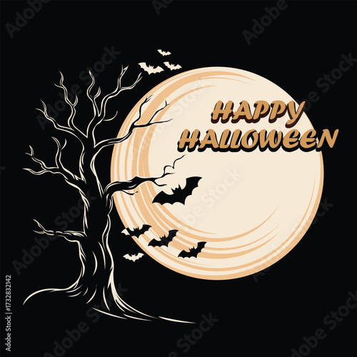 Spooky Halloween night with full moon bats and tree vector