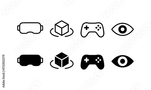 Minimalist icons: virtual reality, gaming, augmented reality set in flat design