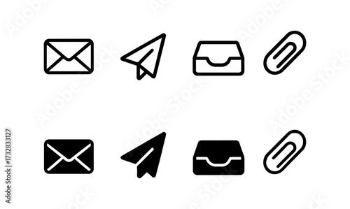 Minimalist email and communication icons set in black and white line art