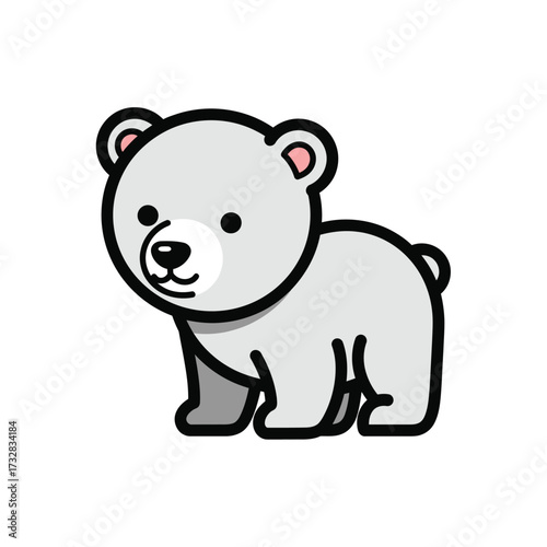 Charming cartoon polar bear cub with a friendly expression isolated on white background